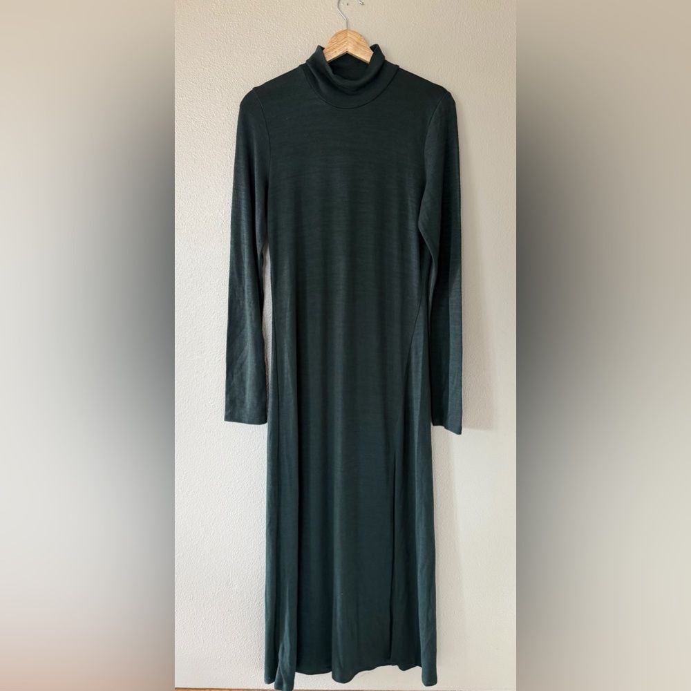 Aritzia Wilfred Free Tucson Slip Maxi Dress Dark Green Long Sleeve Mock Neck L